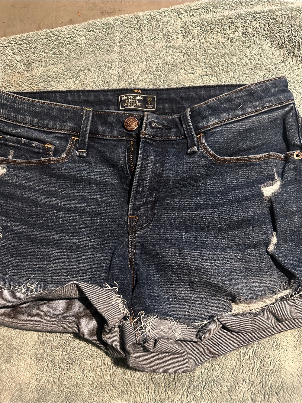Abercrombie & Fitch Dark Blue Distressed Denim Cutoff Shorts